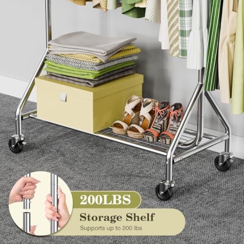 Vestidor portátil con perchero colgador de 169 cm y ruedas para ropa 6