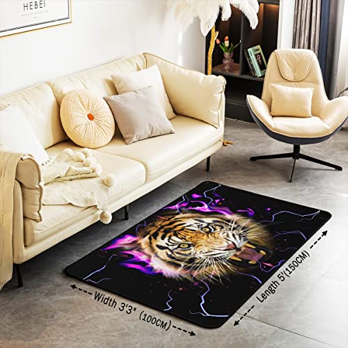 Loussiesd Tiger Indoor Floor Mat Lighting Tiger Decor Carpet Kids Wild Animal Living Room Rugs Wildlife Safari Cat Print Accent Rug Living Room Rugs Area Rug 100X150cm - Image 3