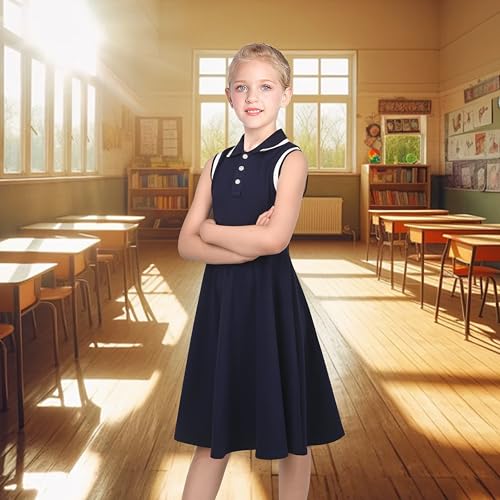 Sunny Fashion Girls Dress Navy Knit Polo Collar School Classic Casual Back to School Everyday3