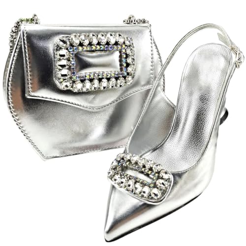 Chaussures talons pointus keusyoi argenté confort anti-douleur avec sac