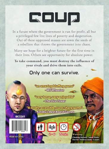 Image of Awestuffs Cooup Card Game | Fast Bluffing and Social Deduction Strategy | Hidden Roles, Deception, and Player Interaction | Quick 15-Minute Game for 2-6 Players | Adults, Teens, Families