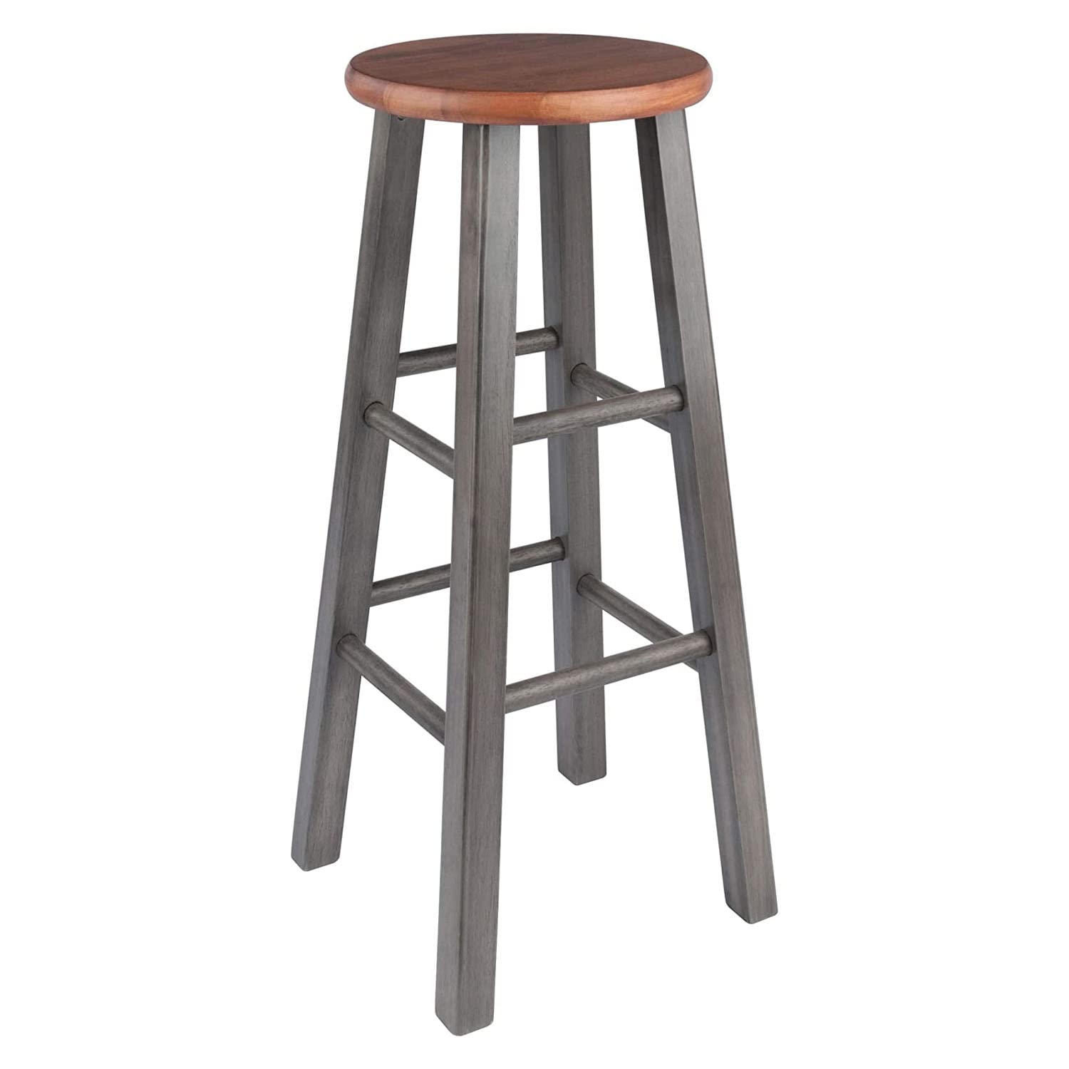 29 Inches Winsome Wooden Ivy Barstool Seat Sturdy-Built and Finished in Teak and Rustic Gray Frame with Crossbar Support,13.6" Dx13.6 Wx29.1 H