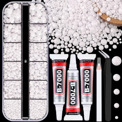 Resin Jelly Rhinestones for Crafting with B7000 Jewelry Glue, 1 Box White Flatback Crystal with 3Pcs 10ml Glue, Bedazzling Non Hotfix Gems for DIY Tumblers Clothing Shoes Manicure
