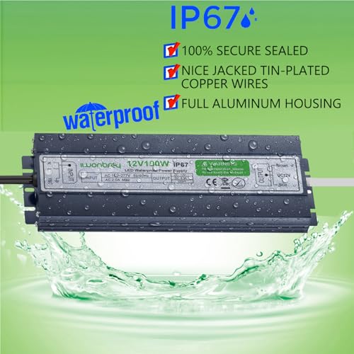 Image of LED Driver 100 Watts Waterproof IP67 Ultra Thin 0.7in 12V 8.3A DC Output Low Voltage Transformer Outdoor Power Supply Adapter for LED Strip,Landscape Lighting Project, and Any 12V LED Lights