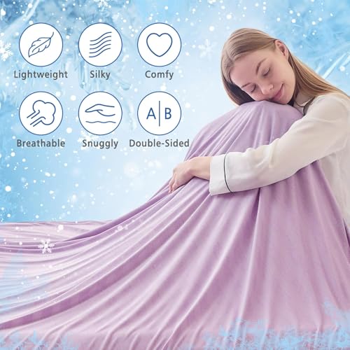 Image of EMME Cooling Throw Blanket for Couch Sofa, Thin Lightweight Summer Blanket, Cold Bed Throws for Hot Sleepers, Double Sided, Keep Body Cool for Kids Adults, Purple