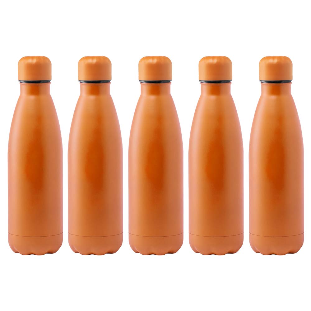 eBuyGB Metal Water Bottle 790ml Stainless Steel Leakproof Drinks Bottle Reusable BPA Free Matt Water Bottles - Travel Cup for School, Gym, Outdoor, Yoga & Sports - Orange (Pack of 5) โ image 1