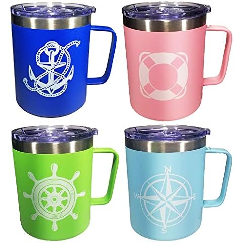 XYZ Boat Supplies -Nautical Design - Boat, Pool, Camping or RV - 4 Piece Stainless Steel Insulated Coffee Mug Set- Perfect Boating, Sailing, Fishing, The Pool, The Beach and More Cover