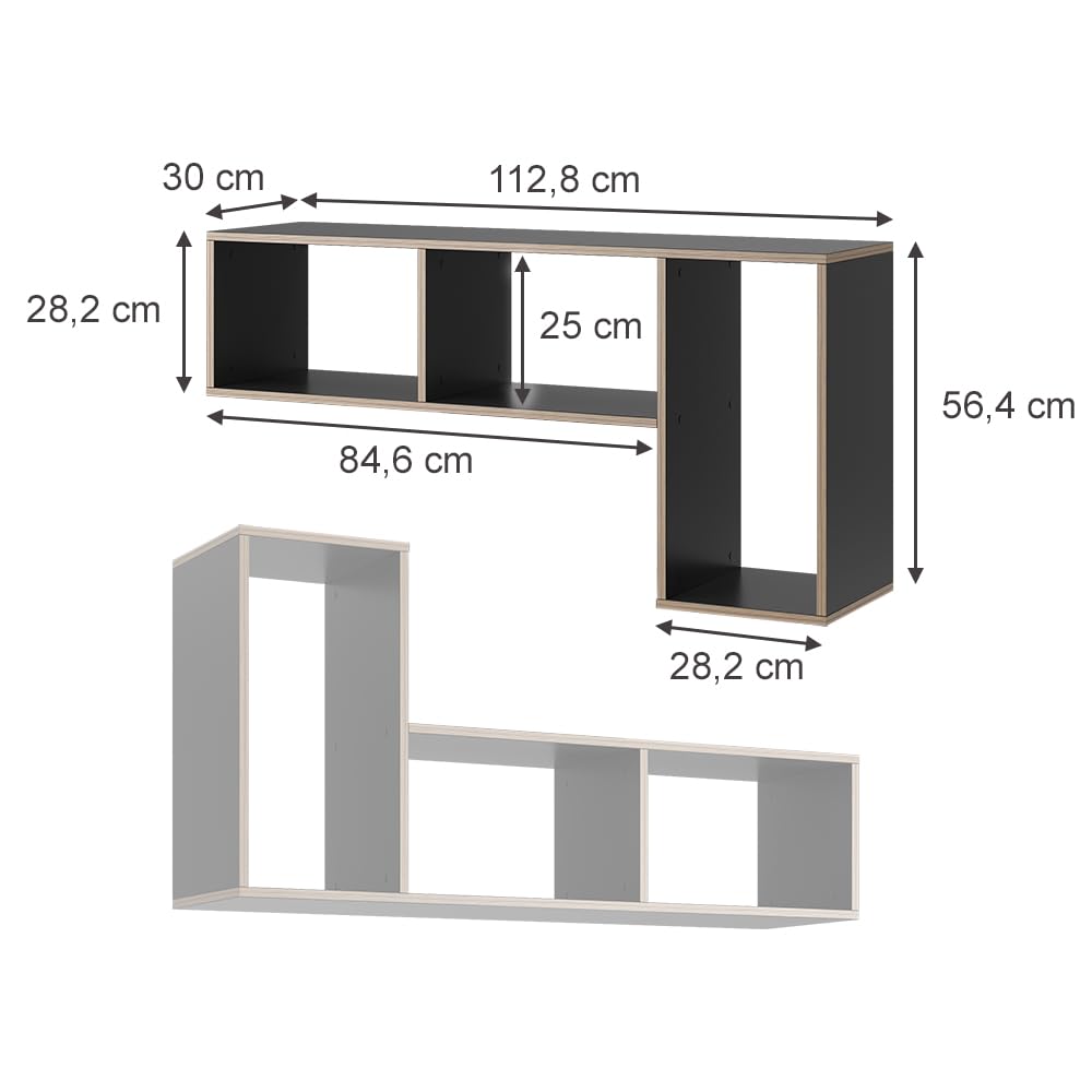 Vicco Regał na książki "Tetrix", Antracyt, 112.8 x 56.4 cm | Zestaw 2 sztuk, pour le rangement et la présentation de livres et de décorations