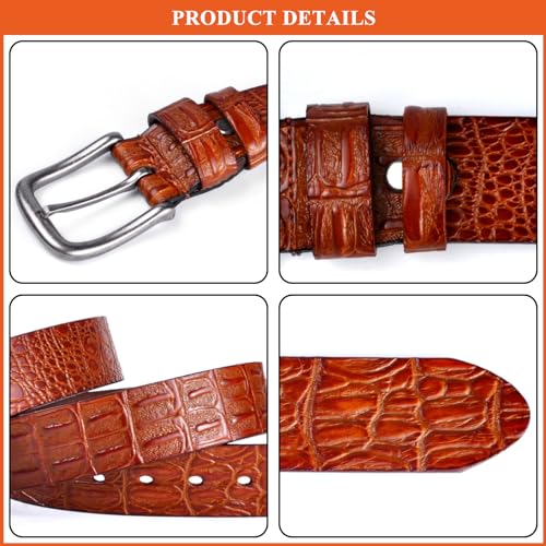 Vintage Men's Genuine Leather Belts Solid Color Crocodile Print Belt Pin Buckle Waist Strap for Pants Suits Uniform2