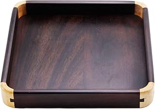 ULTRAWAVE Trays for Serving Serving Tray and Platter, Rectangular Wooden Inlaid Copper Serving Plate Snack Tray, Breakfast Tray, Stylish Farmhouse Decor Serving Platters Dinner Tray