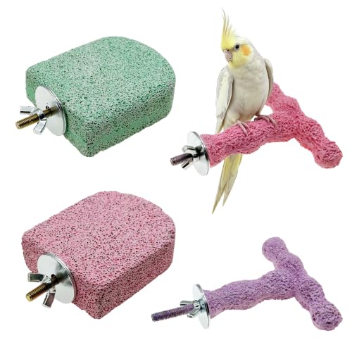 Image of 4 PC Bird Perch Stand Pet Teeth Grinding Stone for Small Birds