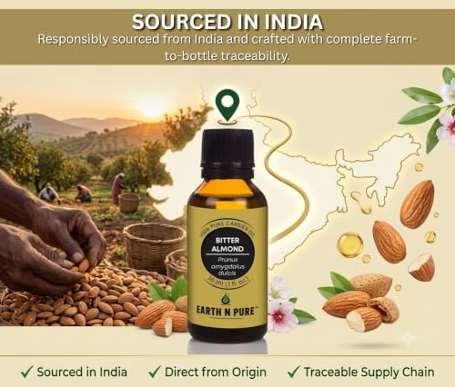 Image of Earth N Pure Bitter Almond Oil for Skin Care, Hair Care & Massage | for DIY, Aromatherapy & Beauty Use | Premium Quality, Cold Pressed, Multi-Purpose Oil 50ml