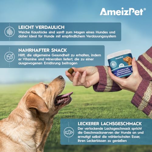 AmeizPet Hunde Weiche Leckerlis Analdrüsen Salbe für Hund, Analdrüsen Salbe Hund Verdauungssnacks, 120 Hunde Leckerlis