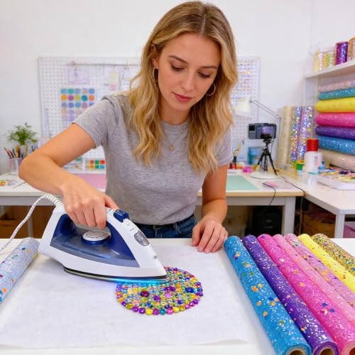 Vinilo textil purpurina termoadhesivo brillante para manualidades A4 3