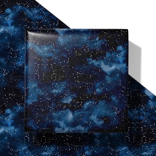 SaringSwoon Galaxy Star Wrapping Paper for Boys - Midnight Blue Nebula Gift Wrap with White Stars for Kids Birthday Baby Shower Graduation Christmas Holiday Party - 28x40 Inches 4 Folded Sheets