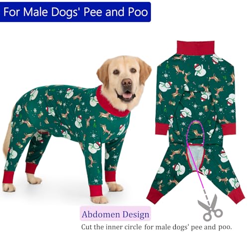 Image of kzrfojy Dog Christmas Pajamas Dog Recovery Suit for Dogs After Surgery Female Male Medium Large Neuter Spay Onesie Prevent Licking Surgical Wound Cone Alternative (Green, 2X-Large (Pack of 1))