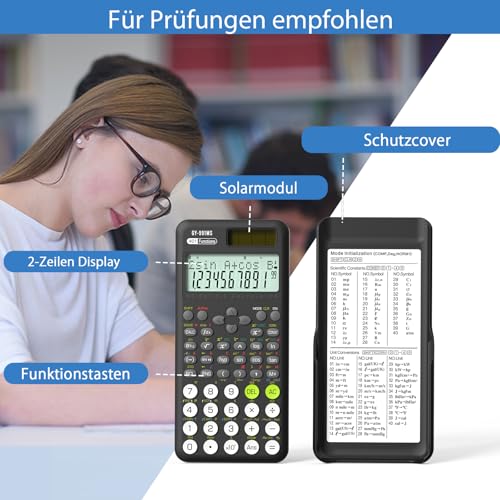 Wissenschaftlicher Taschenrechner für Schüler, 991 MS Wissenschaftsrechner für Mittel- und Oberschulbedarf, Taschenrechner mit Abdeckung (Schwarz) – Bild 5
