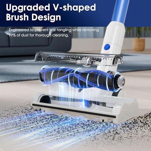 Image of Cordless Vacuum Cleaner with Self-Standing, 45KPA Stick Vacuum, 88,000RPM Brushless Motor & LED Display, Anti-Tangle, Lightweight Vacuum Cleaners for Home, Pet Hair, Hardwood Floors, Azure