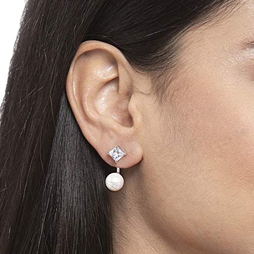 Image of CLARA 925 Sterling Silver Pearl Earrings Gift for Women & Girls | Swiss Zirconia | Screw Back | Minimal Daily Wear | Platinum Plated