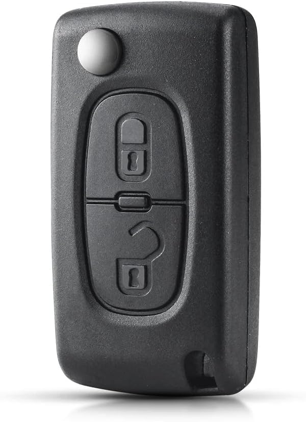 AUTOZOCO Carcasa Mando Llave De Coche 2 Botones Compatible con Citroen Y Peugeot Negro, Modelos 206, 107, 207, 307, 407 y C2, C3, C4, C5, C6 - con zocalo de Pila