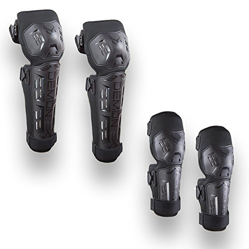 Demon Tactic Knee, Shin and Elbow Guards |BMX|Mountain Bike|Motorcycle (Black, Knee/Elbow S/M)