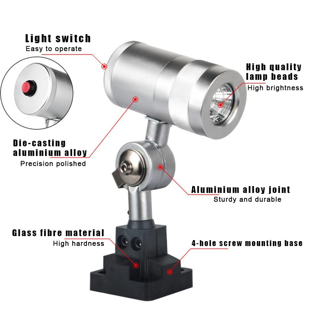Aluminiowa lampa robocza LED z składanym ramieniem, lampa robocza do warsztatu, wodoszczelna lampa robocza IP67, regulowana do przemysłowych tokarek CNC