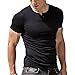 Alivebody - Camiseta de algodón de manga corta tipo Henley con botón para hombre 8302 negro S