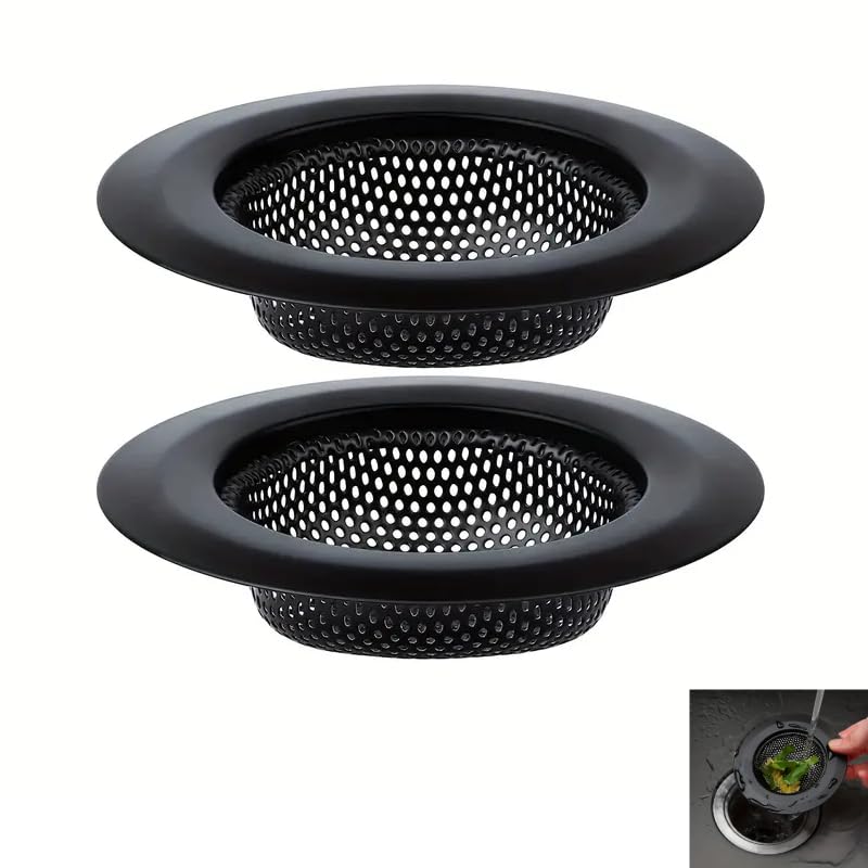 Pack de 2 Coladores de Fregadero de Acero Inoxidable (5.5 cm), Filtro para Desagüe de Cocina y Baño, Evita Atascos y Facilita la Limpieza, Colador universal, Multiuso, Negro