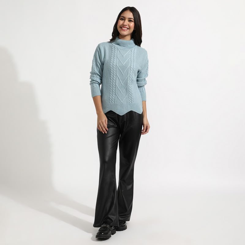 Image of PINACOLADA Women's Geometric-Textured Pullover Sweater for Casual Wear | Crew Neck | Long Sleeves | Pull On Closure | Sweater Crafted with Comfort Fit for Everyday Wear