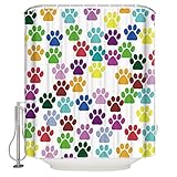 Home Collection dh 72x84 Inch Long Shower Curtain Set,Multi-Color Dog Paw Print with White Backgroun