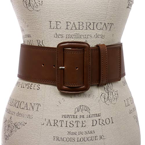 Women's 3" Wide High Waist Fashion Stitch Rectangular Leather Belt2