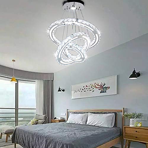 Crystal Chandelier Lighting, 3 Ring LED Modern Crystal Ceiling Light Adjustable Stainless Steel Cool White Pendant Lights Fixtures for Bedroom Living Room Hotel Bar Dining Room - Image 5