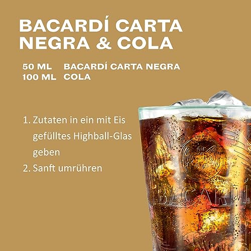 BACARDÍ Carta Negra Superior Black Rum, 37,5% Vol., 70 cl/700 ml, legendärer dunkler Karibik-Rum, für tropische Cocktails
