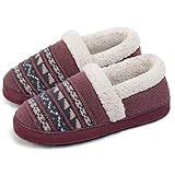 RockDove Women's Fair Isle Knit Memory Foam Slipper with Rubber Sole, Size 9-10 US Women, Wine