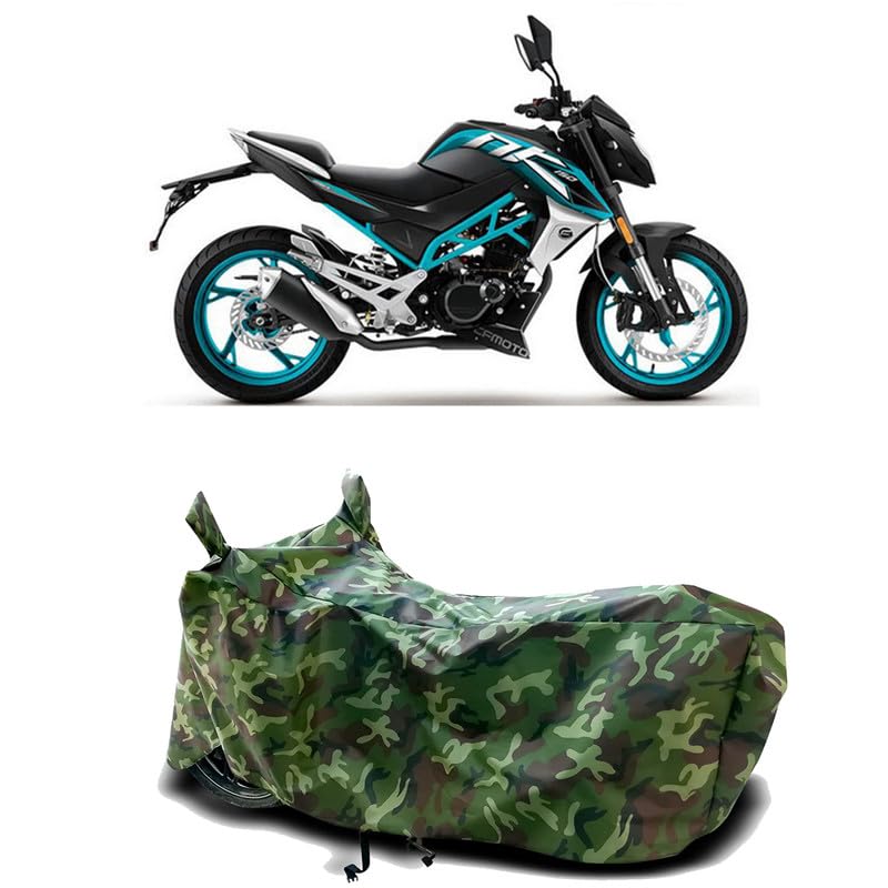 Image of DUFFEL-100% Heat Protection Two Wheeler Bike /Scooty Body Cover for CFMoto 150NK Water Resistance /UV-Rays /Birds Dropping /Scratchproof /Dust Proof /Waterproof[Green Jungle Print]