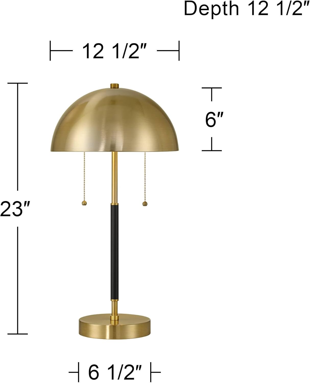 360 Lighting Pierre 23" H Gold Black Metal Dome Pull Chain USB Table Lamp Set of 2