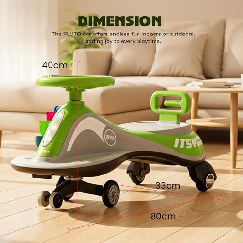 Image of Baybee Pluto Baby Swing Cars for Kids | Twister Ride on Baby Car with Led Lights, Music & Scratch Free PP Wheels | Push Ride on Toy Kid Car | Magic Cars for Kids 3 to 8 Years Boy Girl (Green)