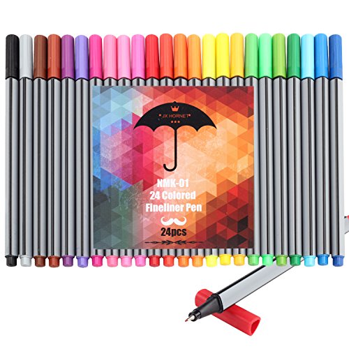 Jx Hornet NMK-01 Art Colored Fineliner Sketch Drawing Pen, Drawing & Art Supplies Fine Point Pen,ink Width 0.4mm, Pack of 24 Assorted Colors (24)