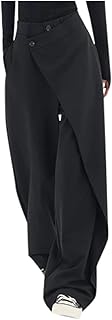 Trousers Pants for Women Asymmetrical Patchwork Design Solid Color Strai...