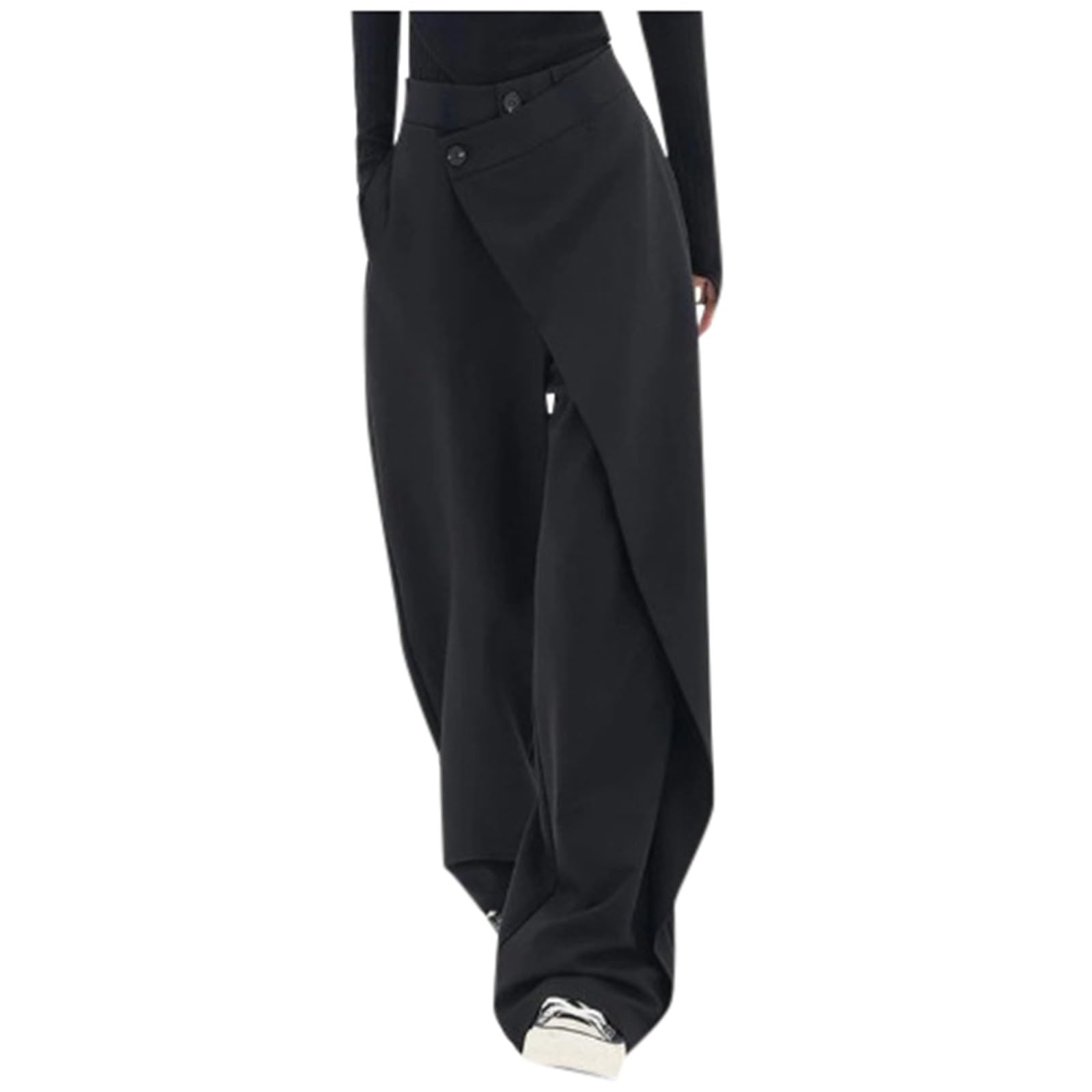 Trousers Pants for Women Asymmetrical Patchwork Design Solid Color Straight Wide-Leg Loose Fit Casual Pants