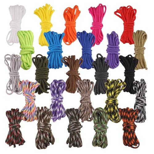 Xmart 25 Piezas Paracord 4mm Cuerda Paracord Set Paracord Combo Kits Multifunktion Cuerda Paracord 7 Core Strands Ideal para Acampar al Aire Libre la Supervivencia y Trenzar Pulseras 10 pies