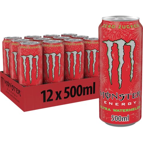 Monster Energy® Ultra Watermelon - koffeinhaltiger Energy-Drink mit sommerlich-leichtem Wassermelonen-Geschmack - full Flavour, zero Zucker, zero Kalorien - in praktischen Einweg Dosen (12 x 500 ml) 1