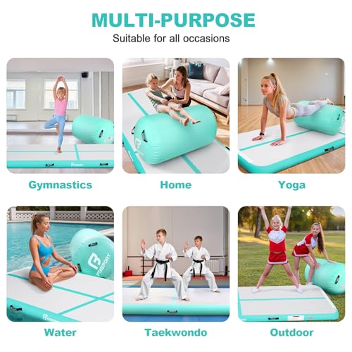 Tapis de gym gonflable vert de 4 mètres avec rouleau de tumbling robuste