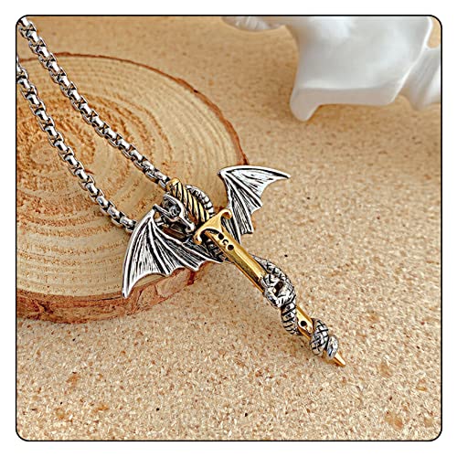 Punk Animal Pendant Titanium Steel Sword Wing Dragon Necklace2