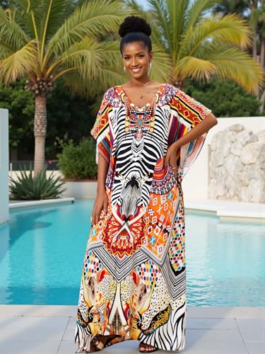 Image of Kaftan Dresses for Women Plus Size Bathing Suit Cover up Caftan Maxi Beach Dresses