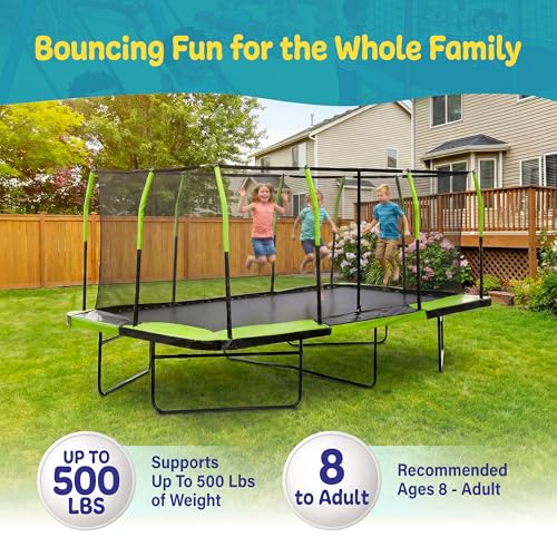 Image of Upper Bounce Rectangle Trampoline Set with Top-Ring Enclosure Net, Outdoor Backyard Recreational, Gymnastics Activity for Kids and Adults, High Weight Capacity 500 lbs