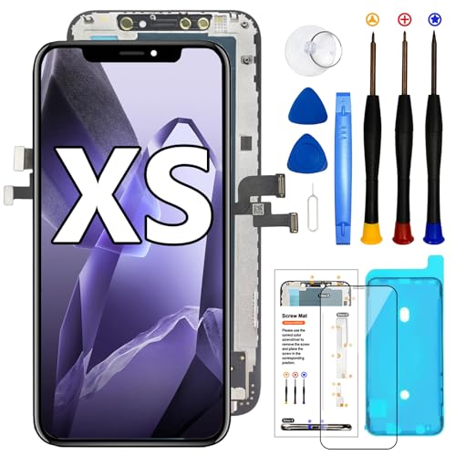 for iPhone Xs Screen Replacement 5.8inch 3D Touch LCD Screen FHD Display Digitizer Frame Assembly with Repair Tool for (Model A2097 A1920 A2100 A2098) with Waterproof Adhesive Tempered Glass