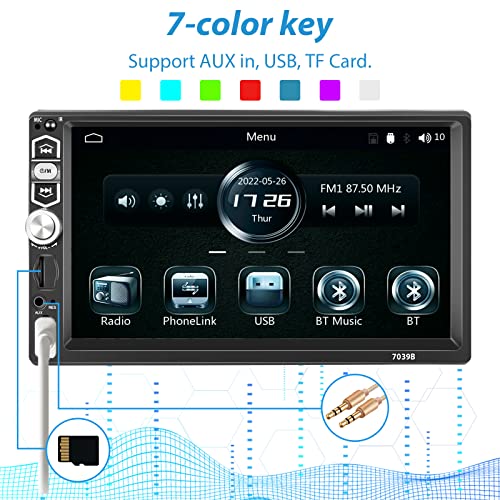 Autoradio 1 Din Bluetooth avec écran tactile 7" et fonction Mirror Link pour iOS et Android