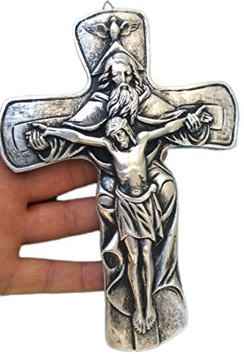 MedjugorjeOnlineShop Wall Hanging Cross Silver Holy Trinity Father Son Holy Spirit Crucifix 7.5 inc (Silver)