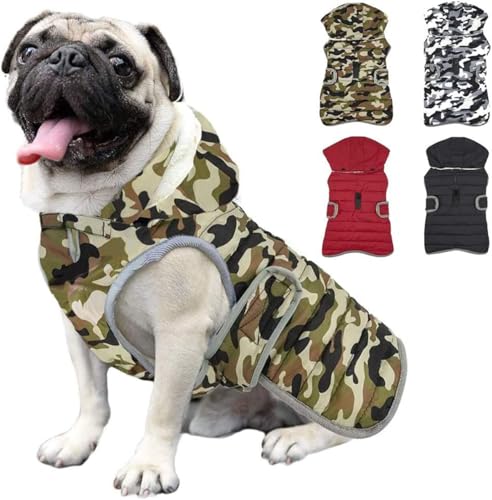 Etechydra Winter Hundejacke with Abnehmbarem Hut, Hundemantel Wasserdicht Reflektierend Hund Mantel Warme Hoodie Fleece Welpenmantel, Jacken für Kleine Mittlerer Große Hunde, Grün, S